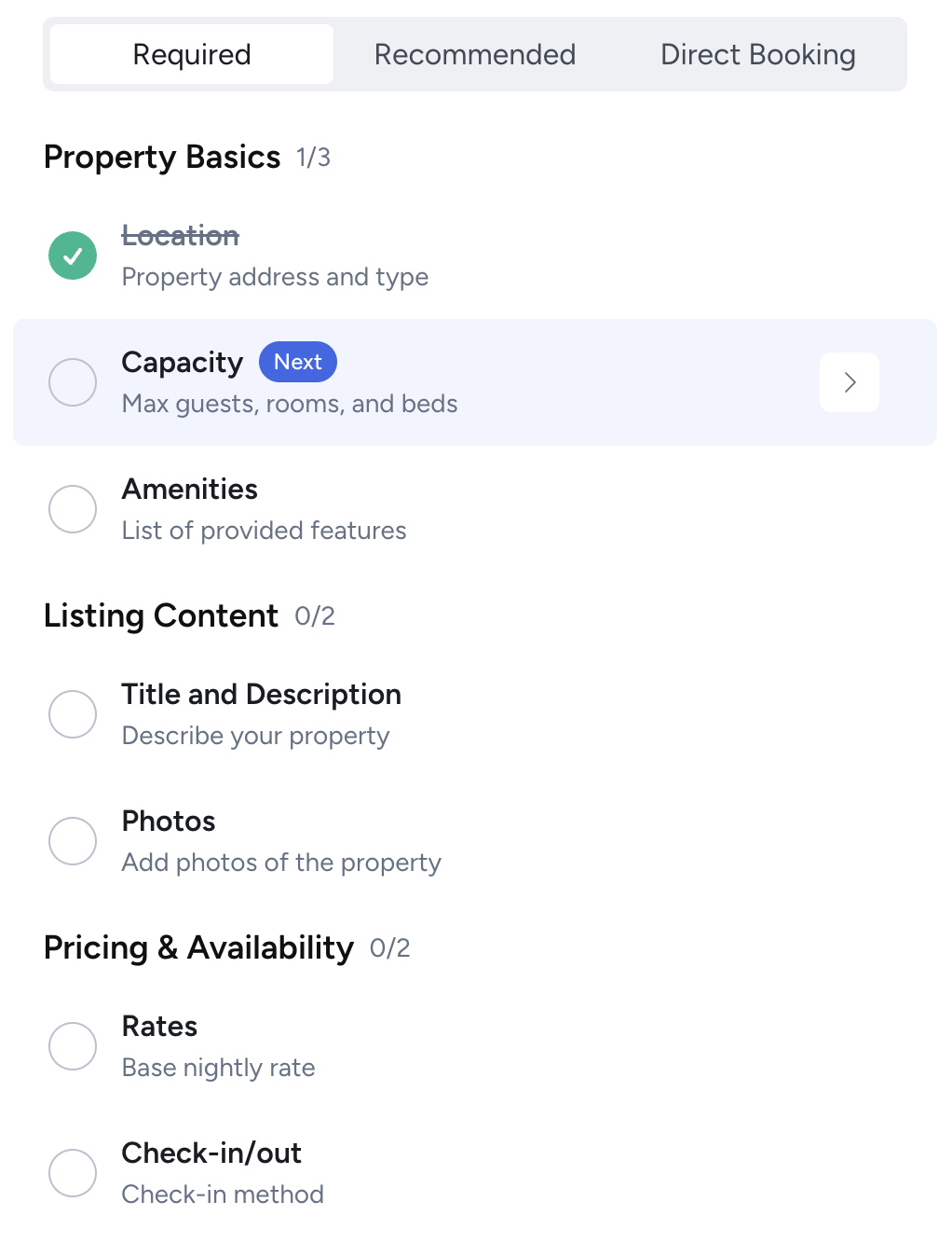 Setup checklist Required tab